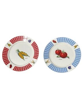 Vintage Tabletops Unlimited Fresh Vegetables Salad Plates Set 2 Cottagecore 8”